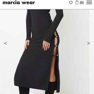Marcia Wear Black Midi Dress with Side Buttons